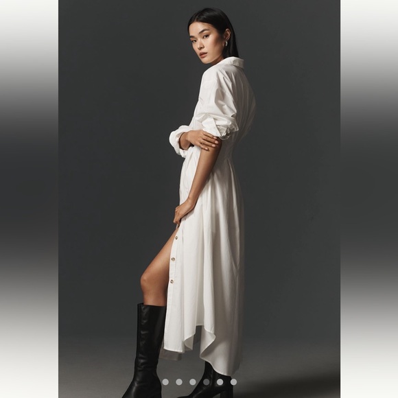 NWT By Anthropologie Pleated Buckle Midi Shirt Dress in Blue - Picture 5 of 9